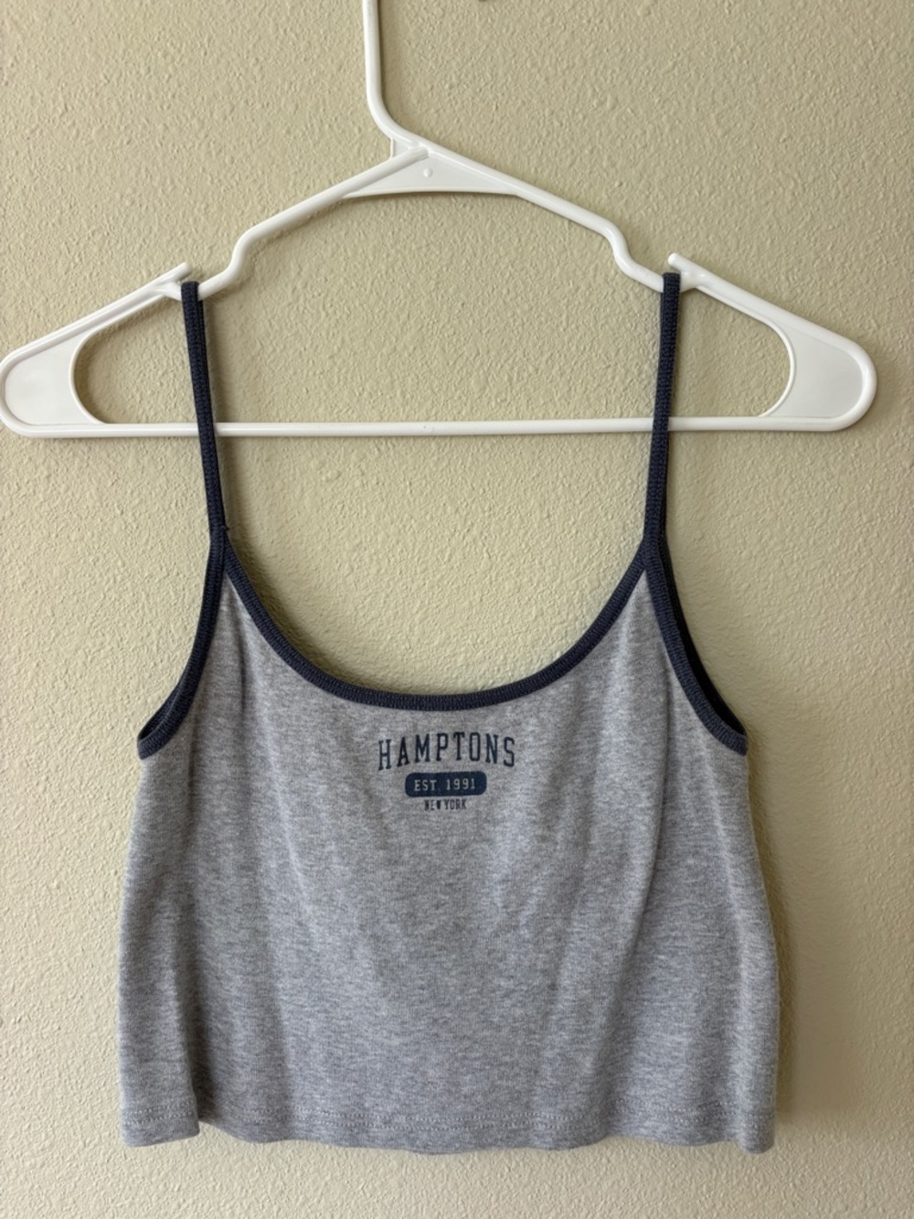 Brandy Melville Gray Cropped Tank Top with Navy Trim